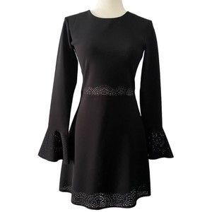 Womens Parker Black Long Sleeve Dress Bell Sleeves Eyelet Cutouts, Size Small